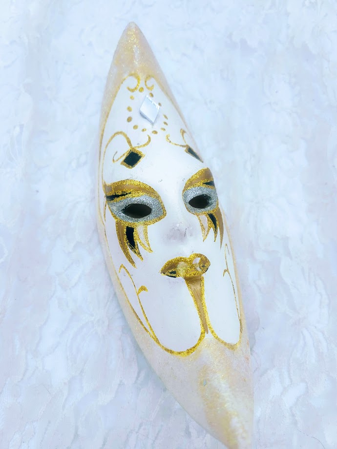 New Orleans Crescent Moon Mask ~ Flapper Art Deco ~ Hand Painted Porcelain ~ Wall Hanging