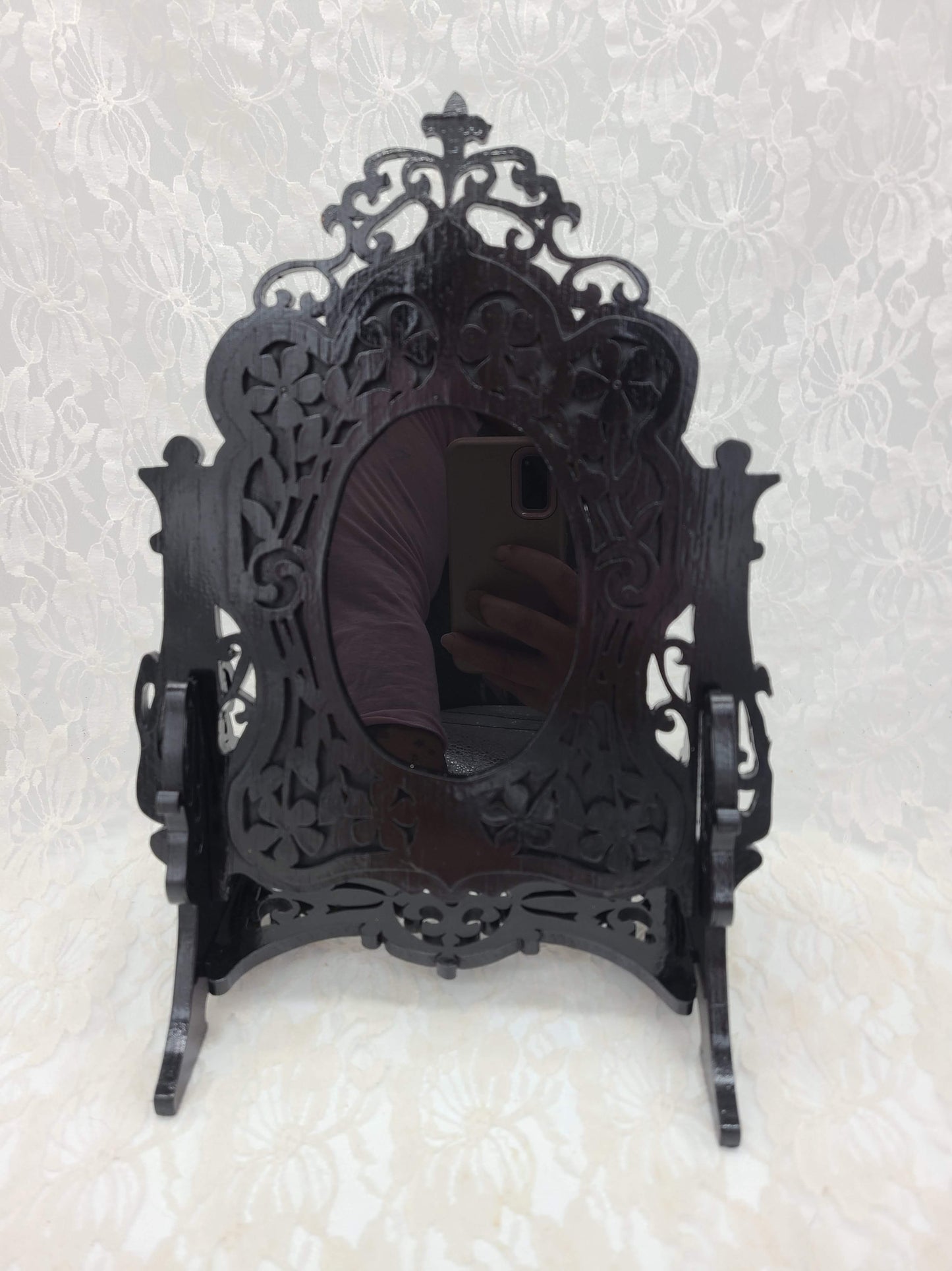Handmade DIY BLACK GLASS Scrying Mirror 12" by 8" Freestanding Hand Hewn Wood Antique Glass ~ Witchy ~ Divination