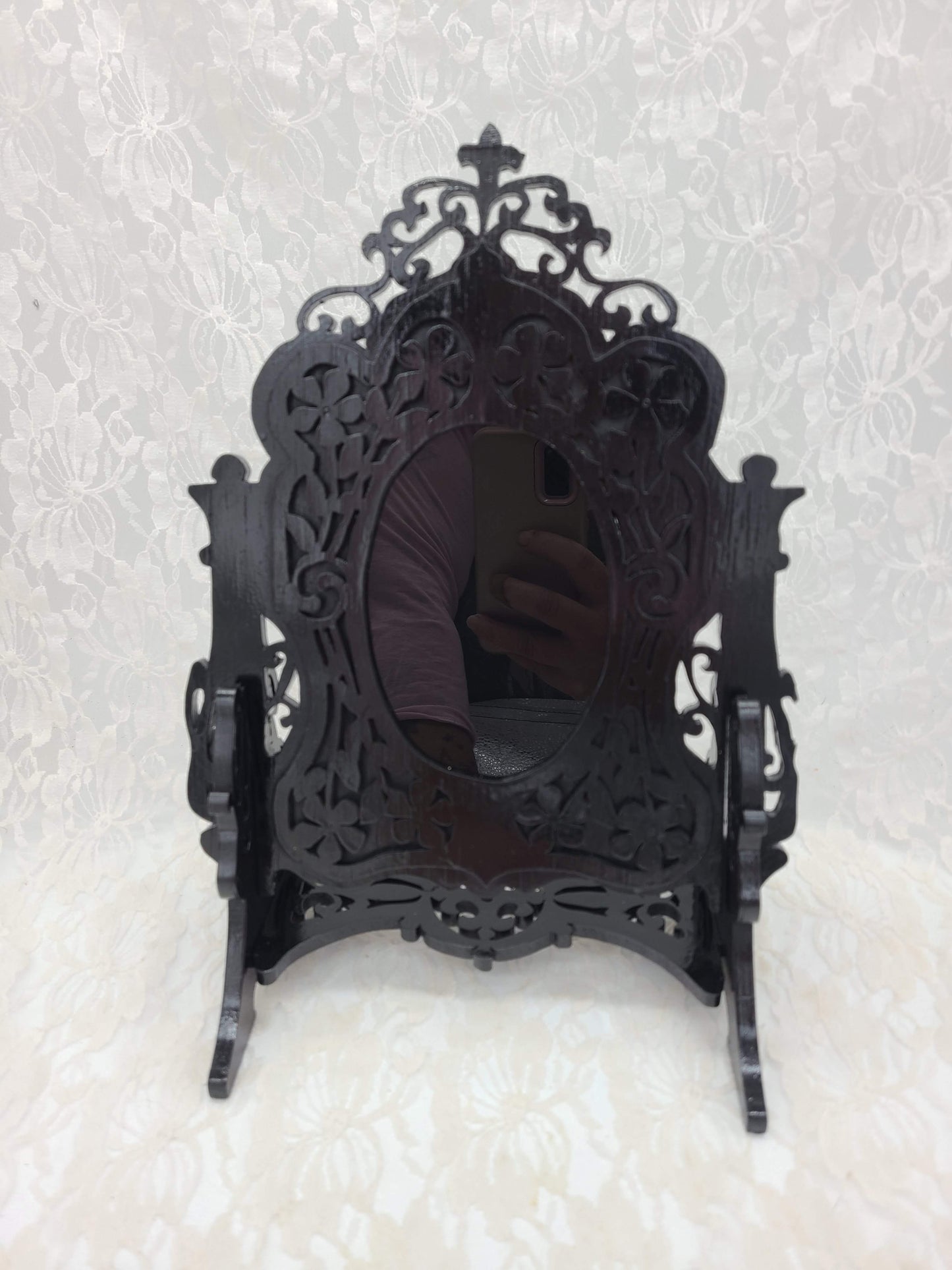 Handmade DIY BLACK GLASS Scrying Mirror 12" by 8" Freestanding Hand Hewn Wood Antique Glass ~ Witchy ~ Divination