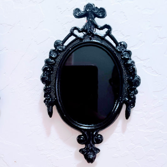 Handmade DIY BLACK GLASS Scrying Mirror 5" by 3" Mini Wall Hanging Metal Frame Antique Glass ~ Witchy ~ Divination