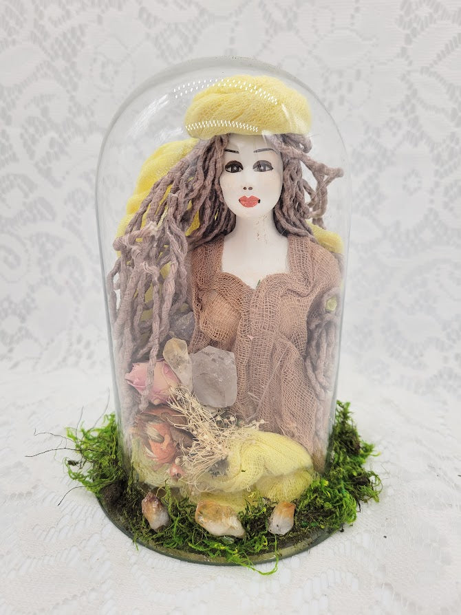 NoReservesAltheaHauntedDoll~8"VesselinOOAKGlassDome~Paranormal~GreekWarriorSpirit~Protection~MedusaConnections~TW:SA/DV