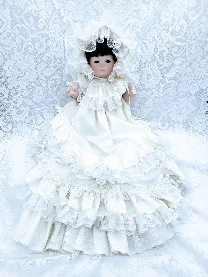 No Reserves Clara Haunted Doll ~ 18" OOAK Handmade Full Body Bisque Christening Doll ~ Paranormal ~ Can Be Creepy ~ Black Eyed Children Vibes