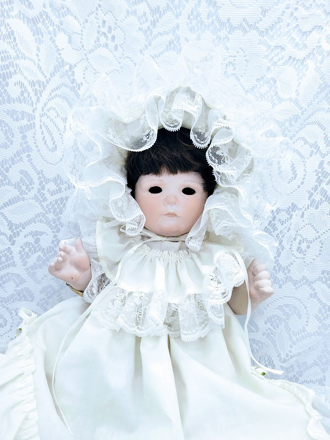 No Reserves Clara Haunted Doll ~ 18" OOAK Handmade Full Body Bisque Christening Doll ~ Paranormal ~ Can Be Creepy ~ Black Eyed Children Vibes