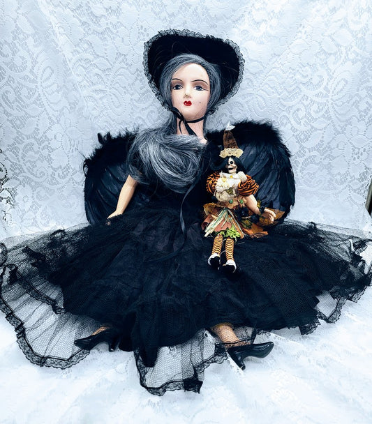 No Reserves Alektronja Haunted Doll ~ 28" OOAK Antique Boudoir Doll Vessel w/Dæmon Familiar~ Paranormal ~ Crone ~ Light/Dark Magick ~ Clairvoyance ~ Divination ~ Spellcaster