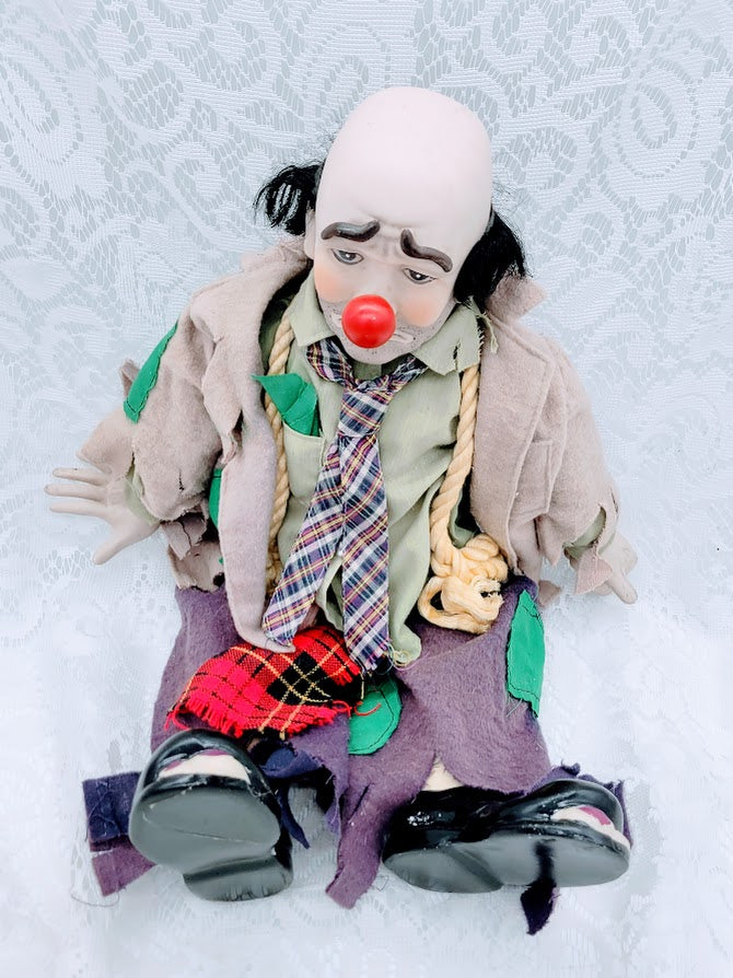 Russel Haunted Doll ~ 19" Porcelain Hobo Clown Vessel ~ Paranormal ~ Sad ~ Draining Energy ~ HIGHY ACTIVE