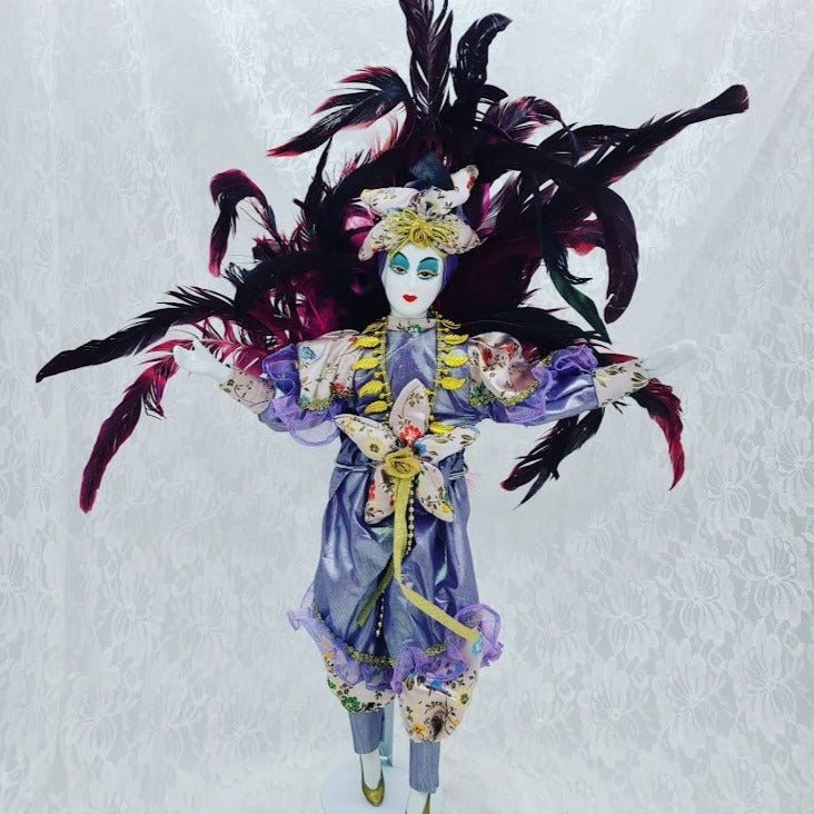 Aleyde Haunted Doll ~ 17" Feathered New Orleans Harlequin French Mime Clown Porcelain Vessel ~ Paranormal ~ Strange Woman ~ DRAMATIC ~ HIGHLY Active