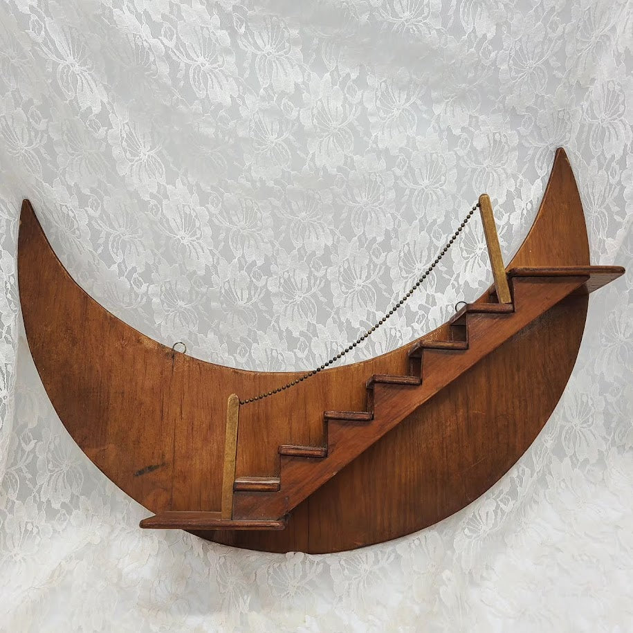 Vintage Crescent Moon Style 2 Staircase Wood Hanging Shelf Mid Century Atomic Design Perfect Display