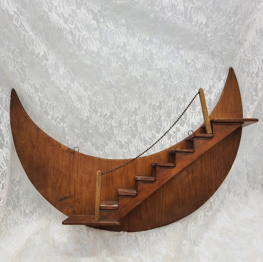 Vintage Crescent Moon Style 2 Staircase Wood Hanging Shelf Mid Century Atomic Design Perfect Display