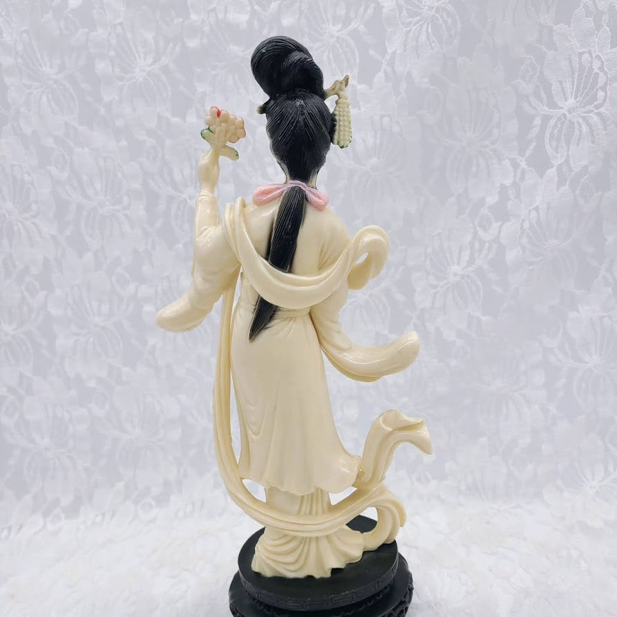 RARE Mid Century Resin Celluloid Kwan-yin Guan Yin Chinese Guanyin 11" Dehua Kwan Yin Figurine Statue  with Carved Base