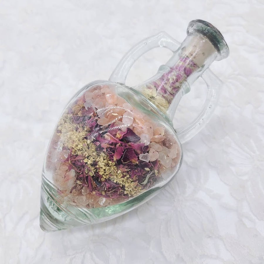Love Spell Heart Shaped Jar ~ For the Bedroom ~ Rose Petals, Jasmine, Pink Salt, Elderflower, Bee Pollen and MORE ~ Keep in Your Bedroom