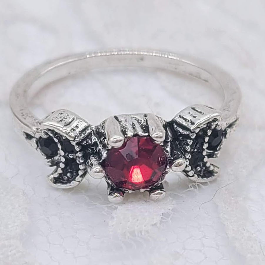 Triple Moon Witch Goddess Ring ~ Blessed by the Georgia Coven ~ Ruby Red Zirconia with Black Onyx Accents ~ Ladies Ring ~ Blessed and Protected~