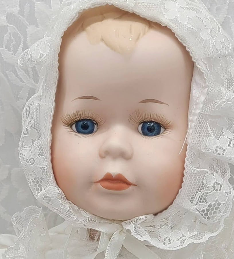 Christina Haunted Doll ~ 17" Porcelain Baby Doll with 26" Dress ~ Paranormal ~ Traumatized Child ~ Must Read ~ Needs Special Caregiver
