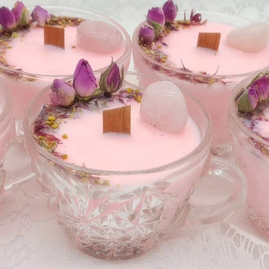 Tea with the Queen Bee Candle ~ Handmade Scented Soy Wax ~ Repurposed Antique Cut Glass Tea Cups ~ Self Love, Fairies, and Springtime