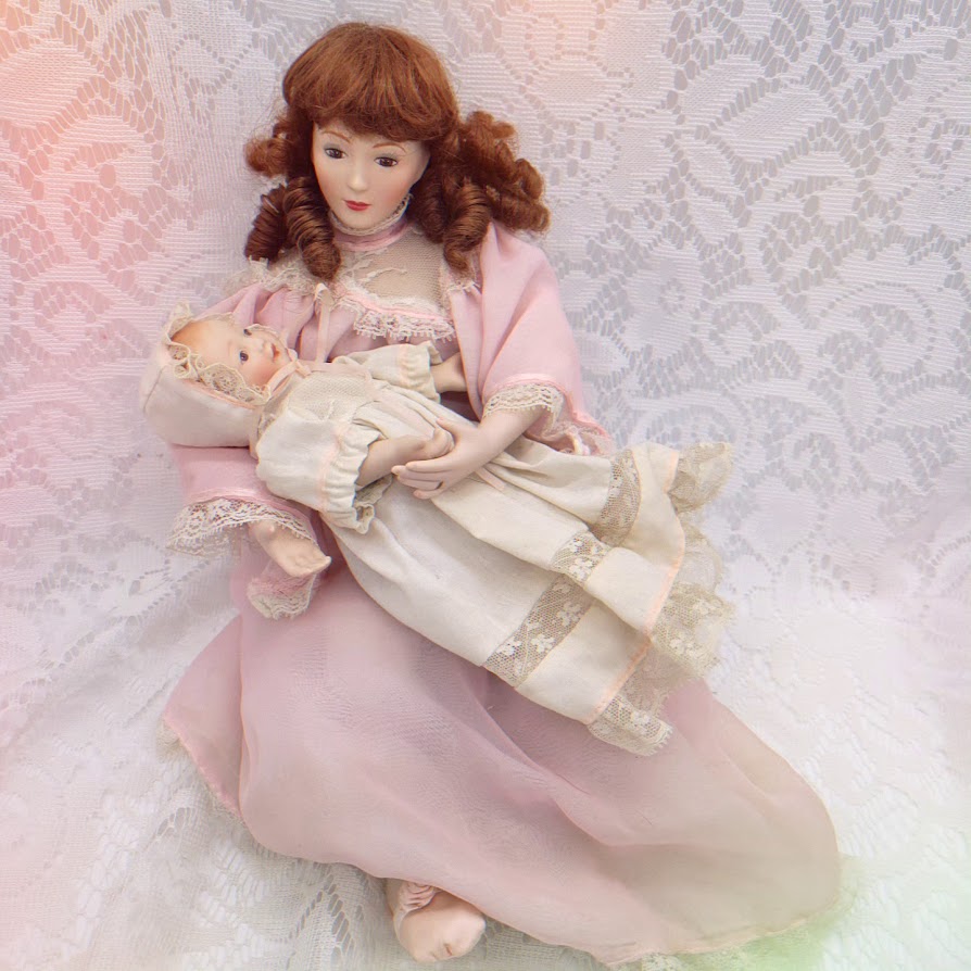 Reserved Kandace 9/18 Angelique & Baby Haunted Dolls ~ 18" Porcelain OOAK Victorian Vessels ~ Paranormal ~ Fertility Energy ~ Motherly Loss ~ Stuck in Emotions