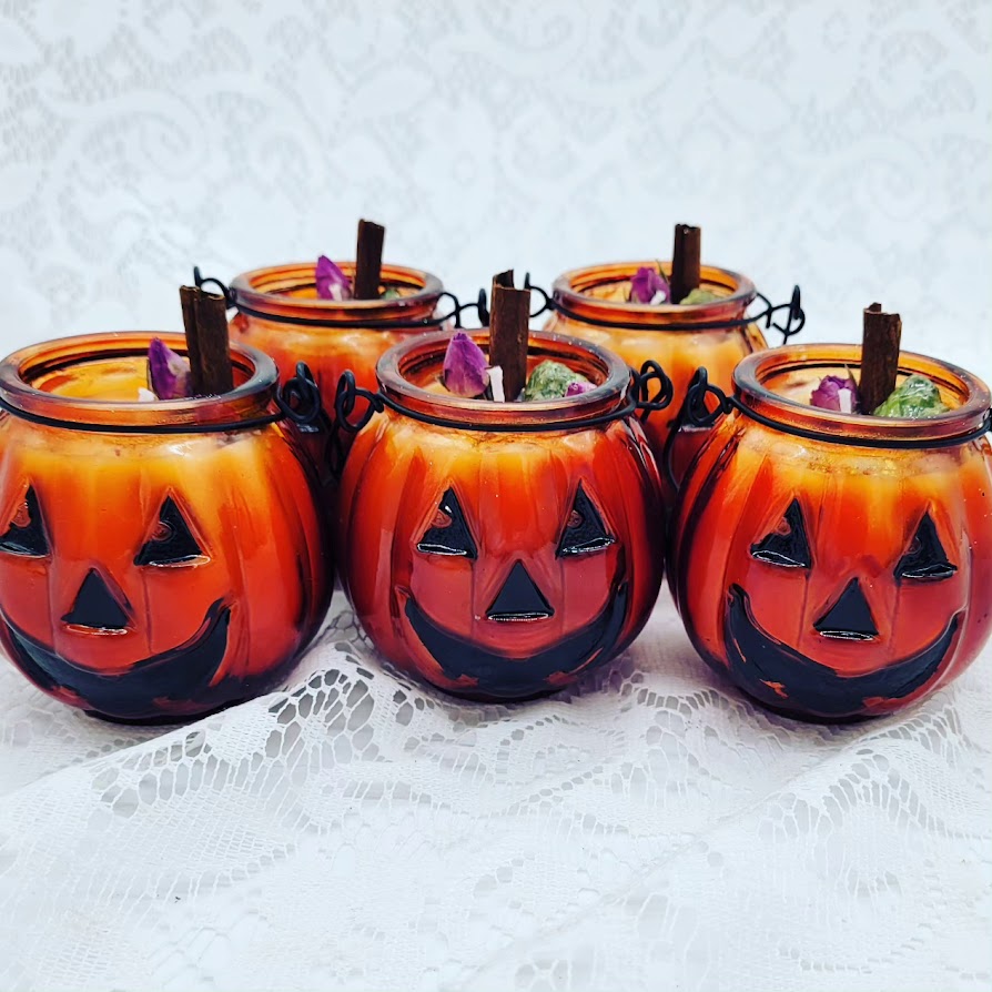 Limited Edition Jack O'Lantern Abundance Candles ~ Hand Poured Scented Soy Wax ~ Cinnamon & Rose ~ Arizona Peridot! REAL GOLD