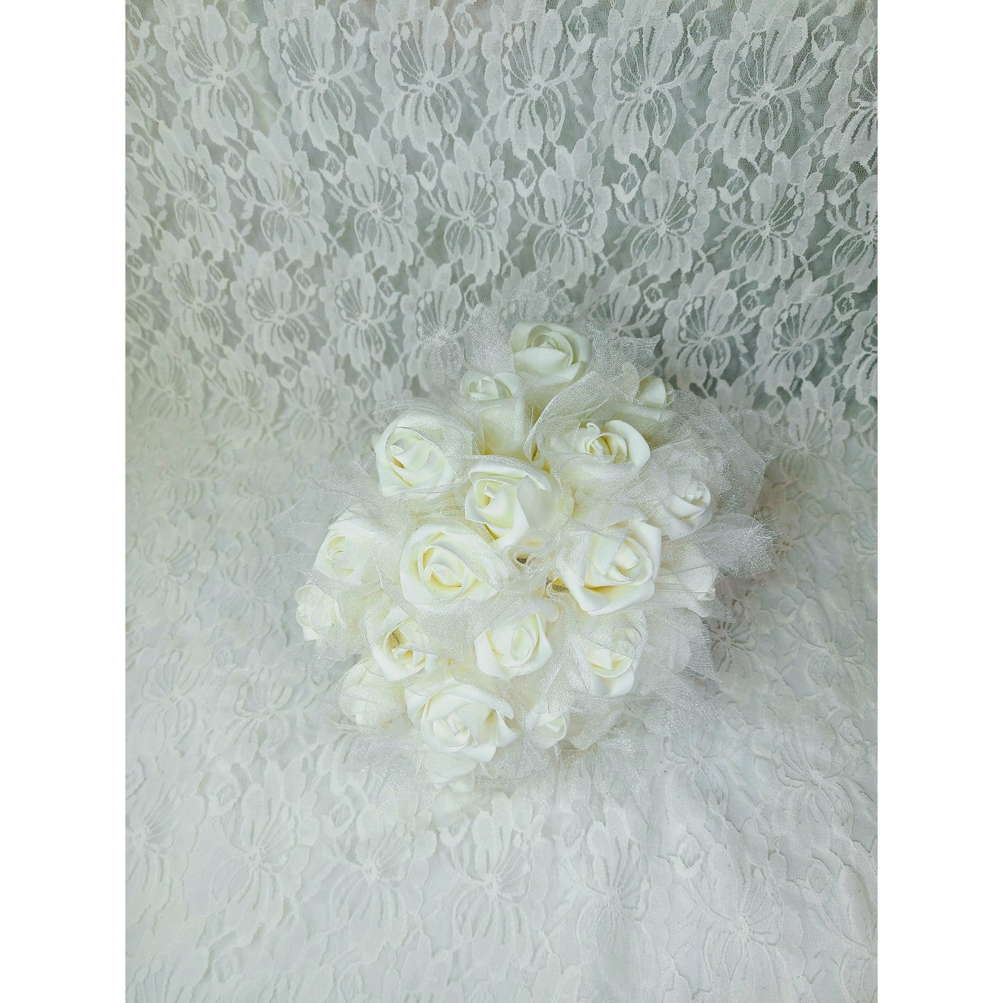 White Rose Buds Bouquet Faux Silk Floral Arrangement Wedding Flowers Centerpiece Décor Decorations Floral Arrangement