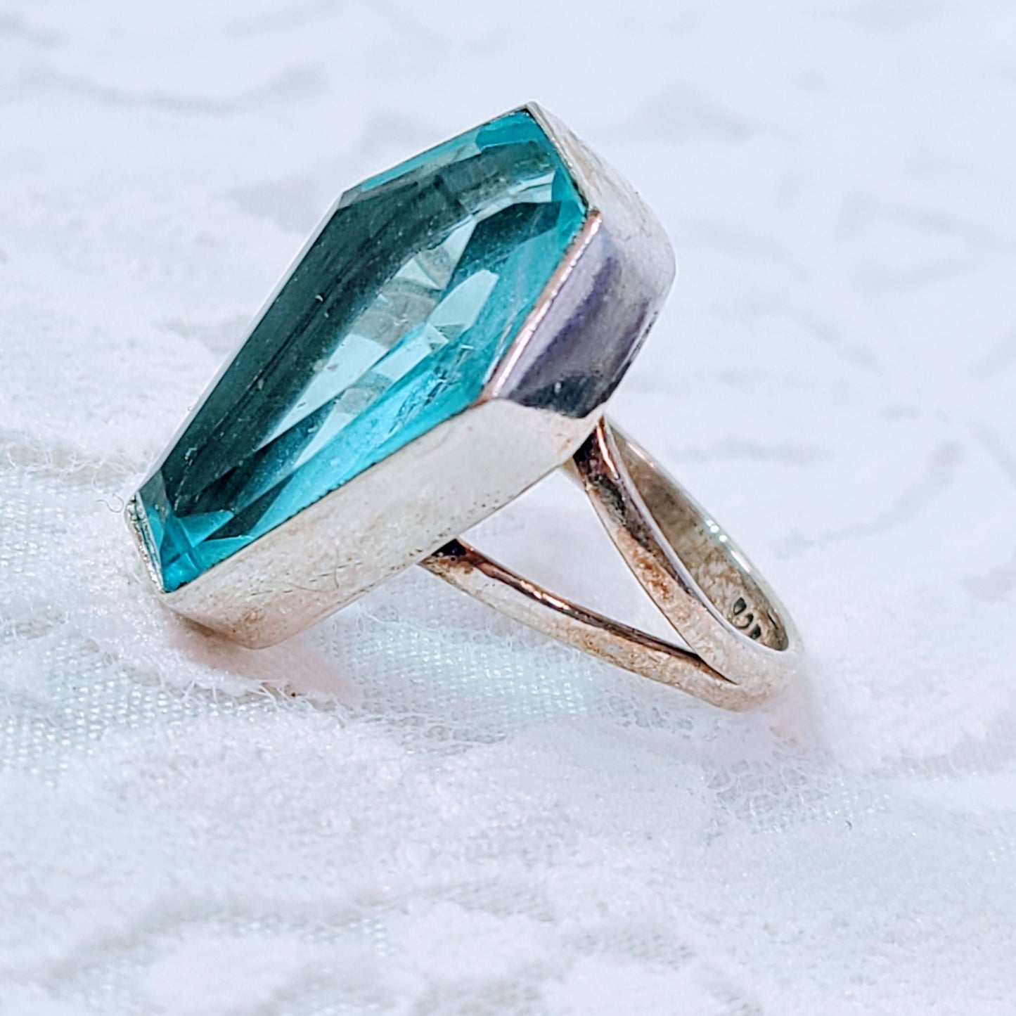 Blue Topaz Coffin Ring 925 Sterling Silver Boho Style Ring ~ Crystal Healing Energy