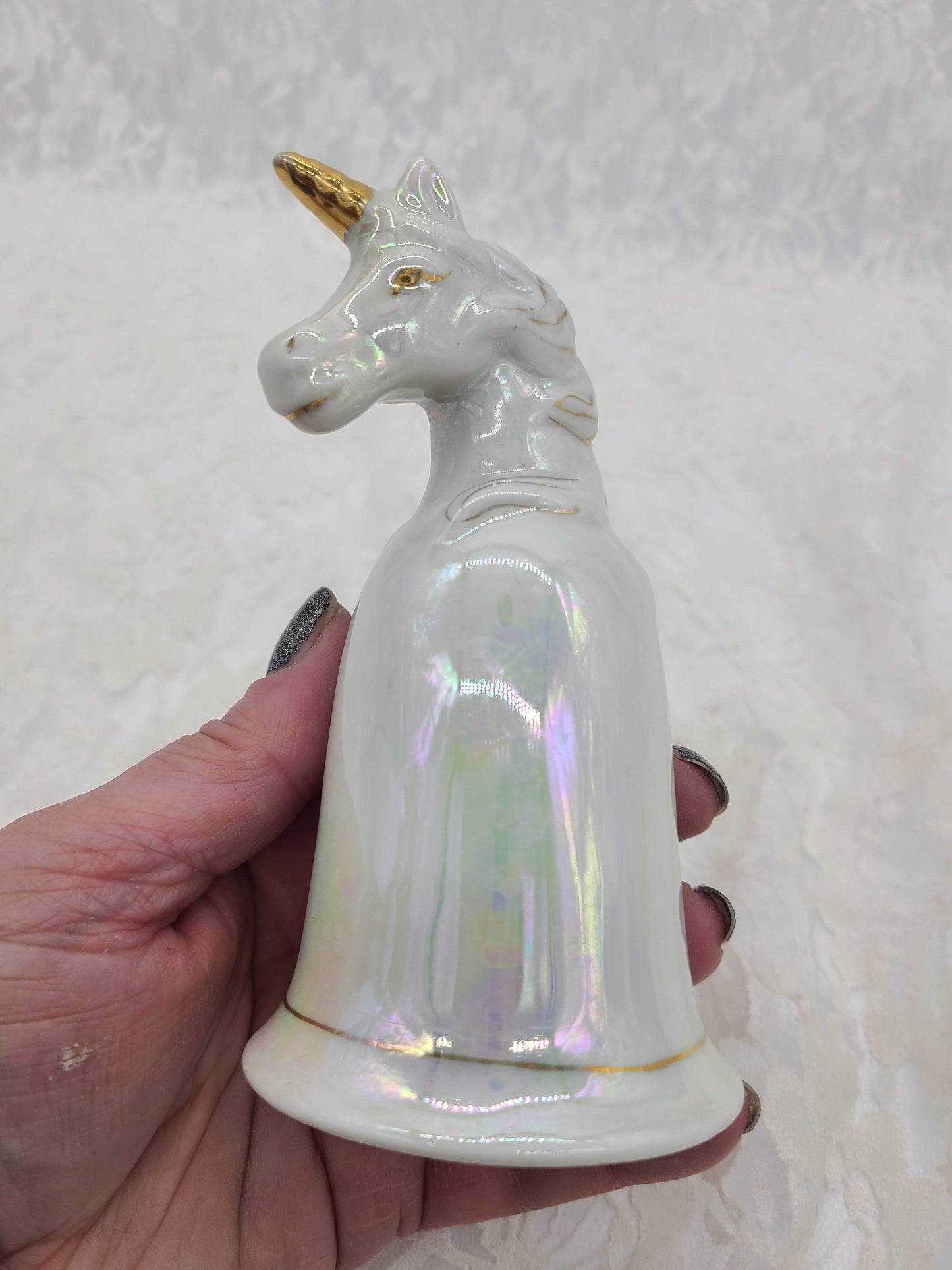 Unicorn Bell ~ Iridescent White 6" BELL ~ 1970 ~ Collectible Eggshell Porcelain Bell