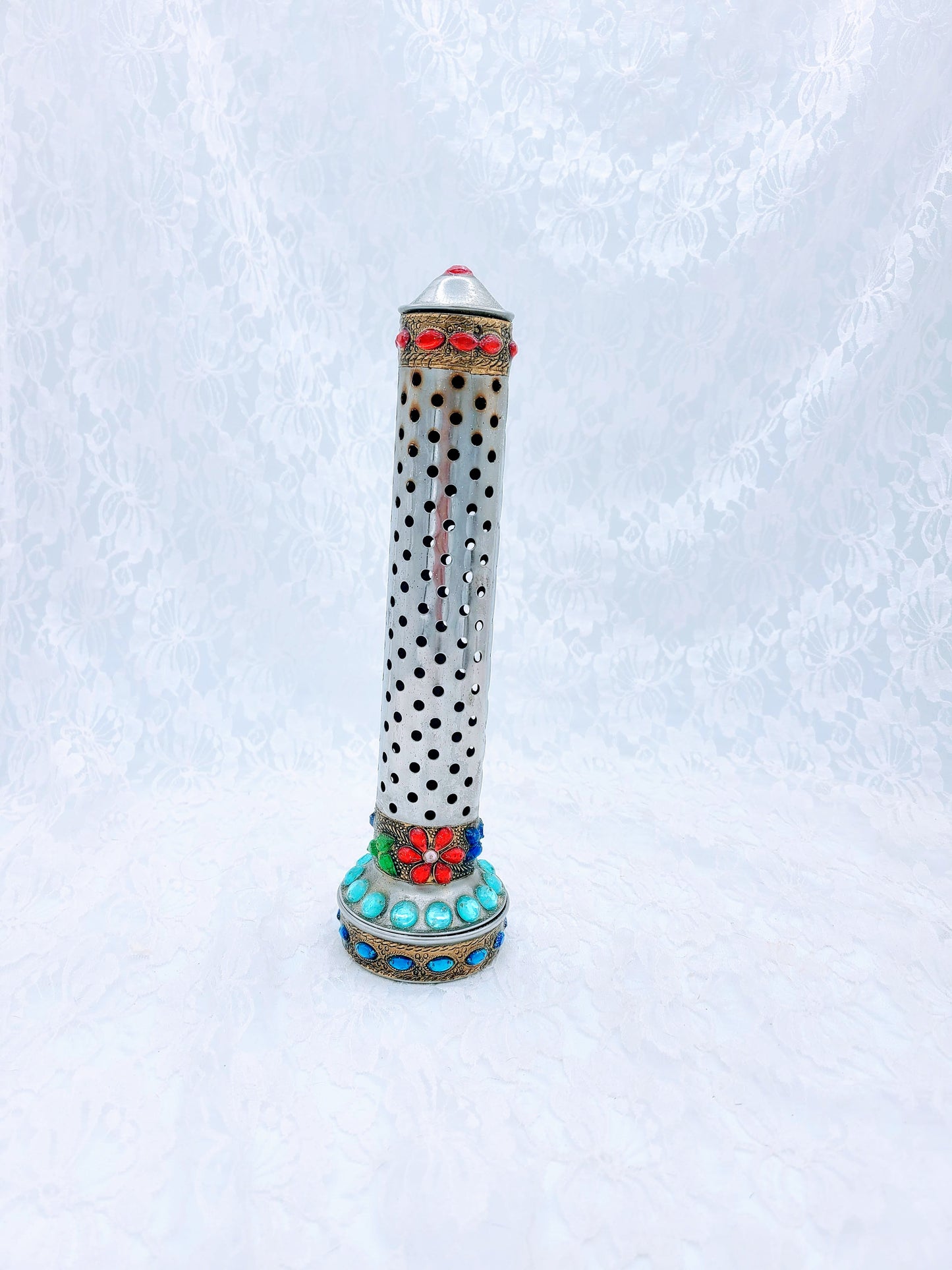 Bejeweled Vintage India Incense Burner Tower ~ Upright Tower ~ Burns Incense, Contains The Ash and Dust from Burning Incense