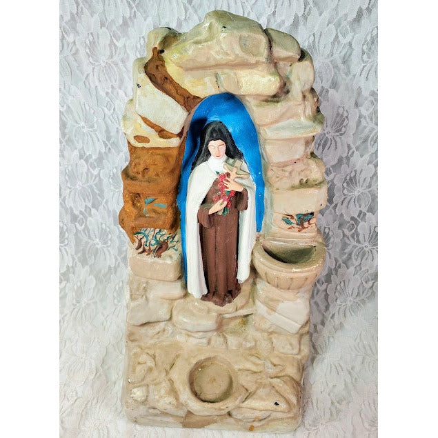 Altar Holy Water Font Candle Holder ~ BIG Ceramic Religious Statue ~ Saint Thérèse of Lisieux (Sainte-Thérèse de Lisieux) ~15" x 8.5" x 5.5""
