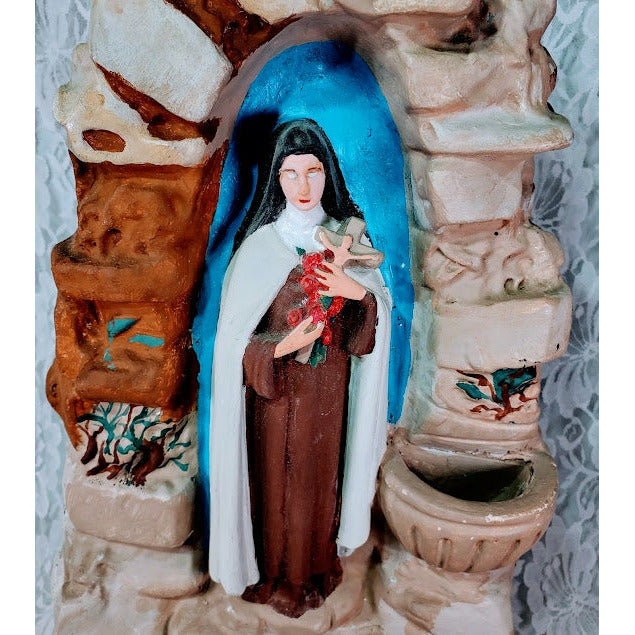 Altar Holy Water Font Candle Holder ~ BIG Ceramic Religious Statue ~ Saint Thérèse of Lisieux (Sainte-Thérèse de Lisieux) ~15" x 8.5" x 5.5""