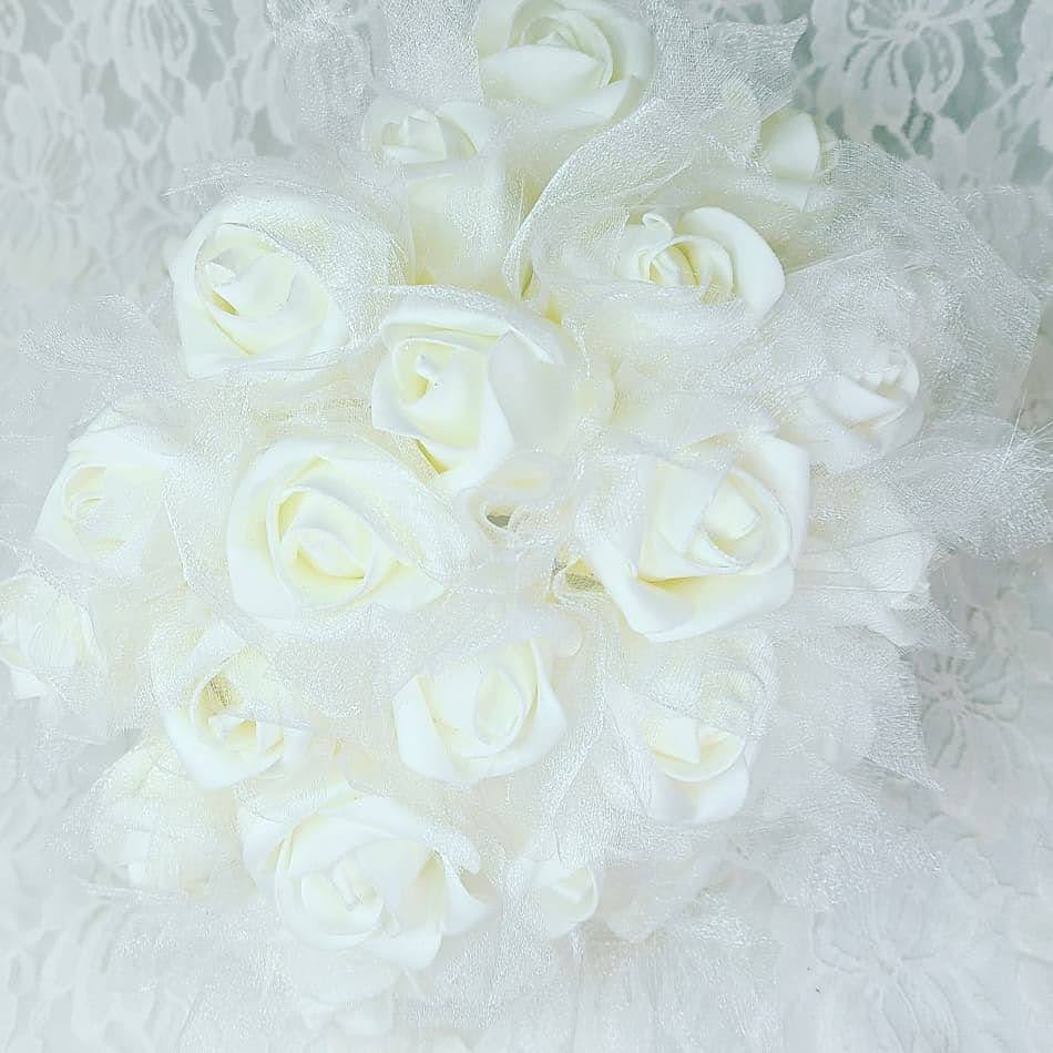 White Rose Buds Bouquet Faux Silk Floral Arrangement Wedding Flowers Centerpiece Décor Decorations Floral Arrangement