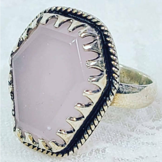 Rose Quartz Coffin Ring 925 Solid Sterling Silver Boho Bali Style Ring ~ LOVE Energy