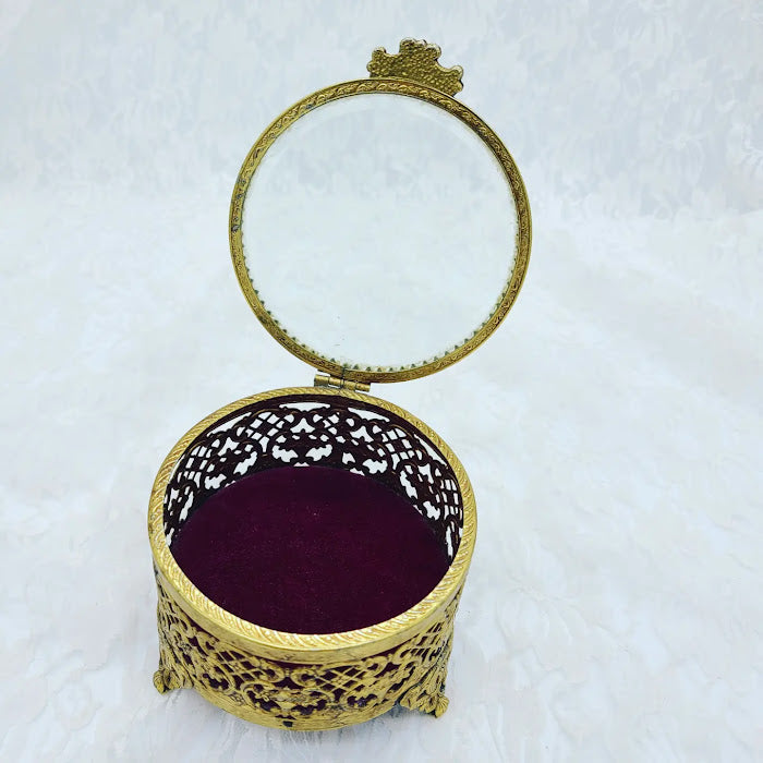 Gothic Footed Gold Gilt Filigree Ormolu Casket Jewelry Box Decorative Hinged Lid ~ Trinket Box ~ Container