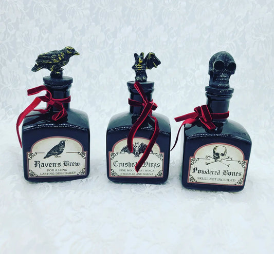 Halloween Decorations ~ Set of Three (3) Witch Poison Potion Bottles ~ Ceramic ~ Sold As-Is