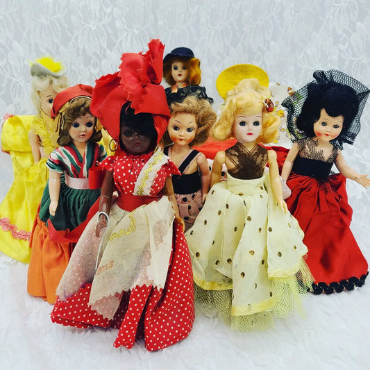 Lot of Eight (8) Vintage 1950s Duchess Dolls/ Storybook/Hollywood Dolls 8" Hard Plastic Sleepy Eye Dolls