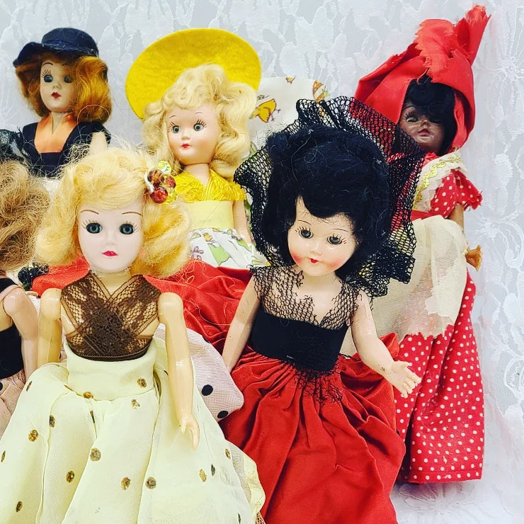 Lot of Eight (8) Vintage 1950s Duchess Dolls/ Storybook/Hollywood Dolls 8" Hard Plastic Sleepy Eye Dolls