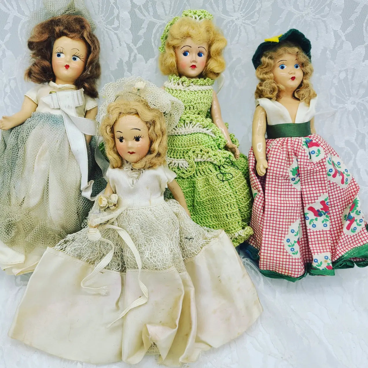 Lot of Four (4) Vintage 1950s Duchess Dolls/ Storybook/Hollywood Dolls 8" Composition/Bisque Dolls