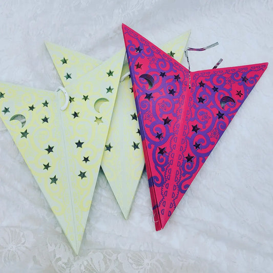 Set of Three (3) Paper Star Moon & Stars Cut Out Folding Lamp Decorations