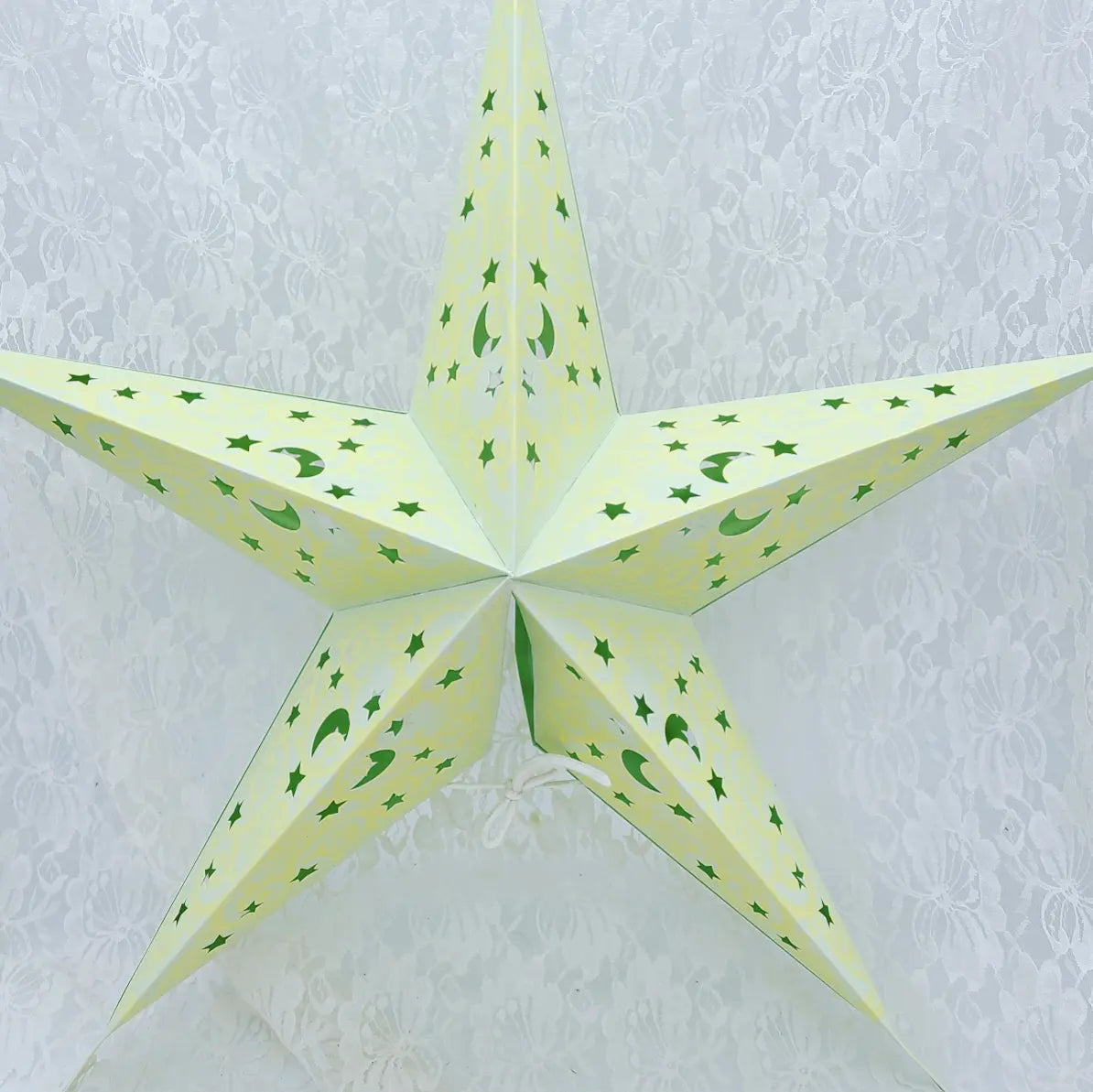 Set of Three (3) Paper Star Moon & Stars Cut Out Folding Lamp Decorations