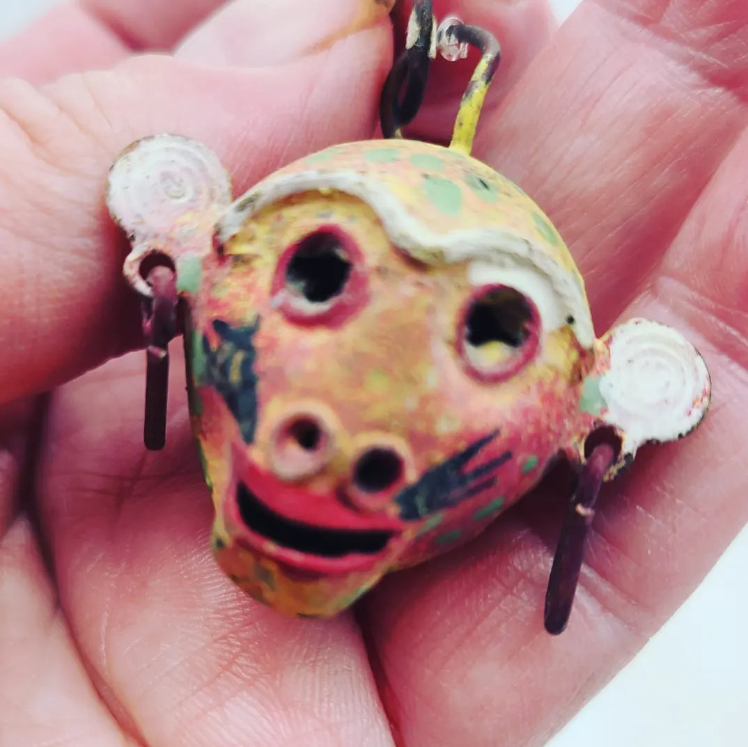 Handmade Metalwork Hanuman Monkey Head Charm Pendant ~ OLD ~ Use for Amulets or Make Something
