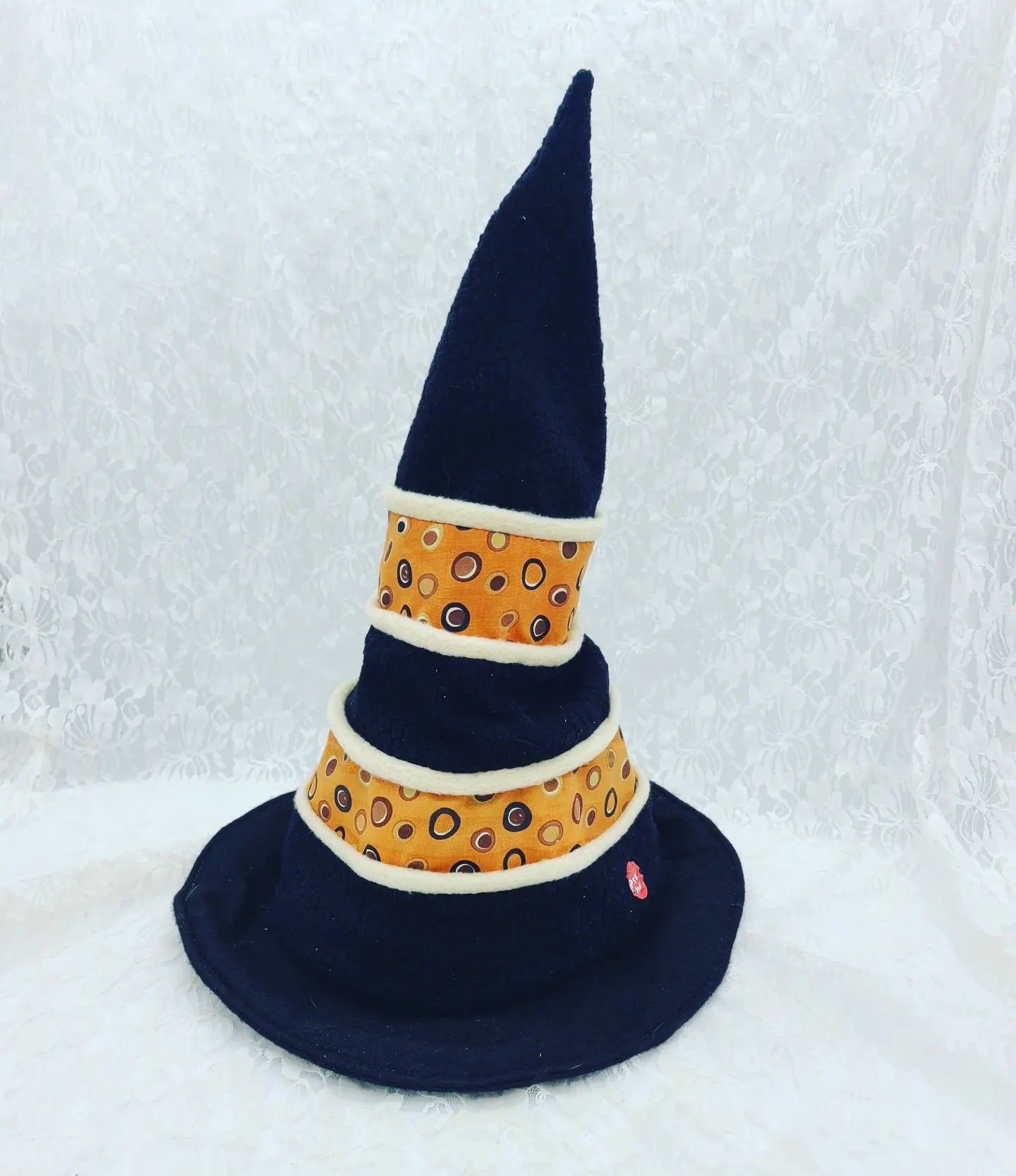 Animated Orange and Black Witch Hat ~ Adjustable ~ Battery Operated ~ FUN ~ Black Felt ~ All Sizes ~ Witch Costume Hat