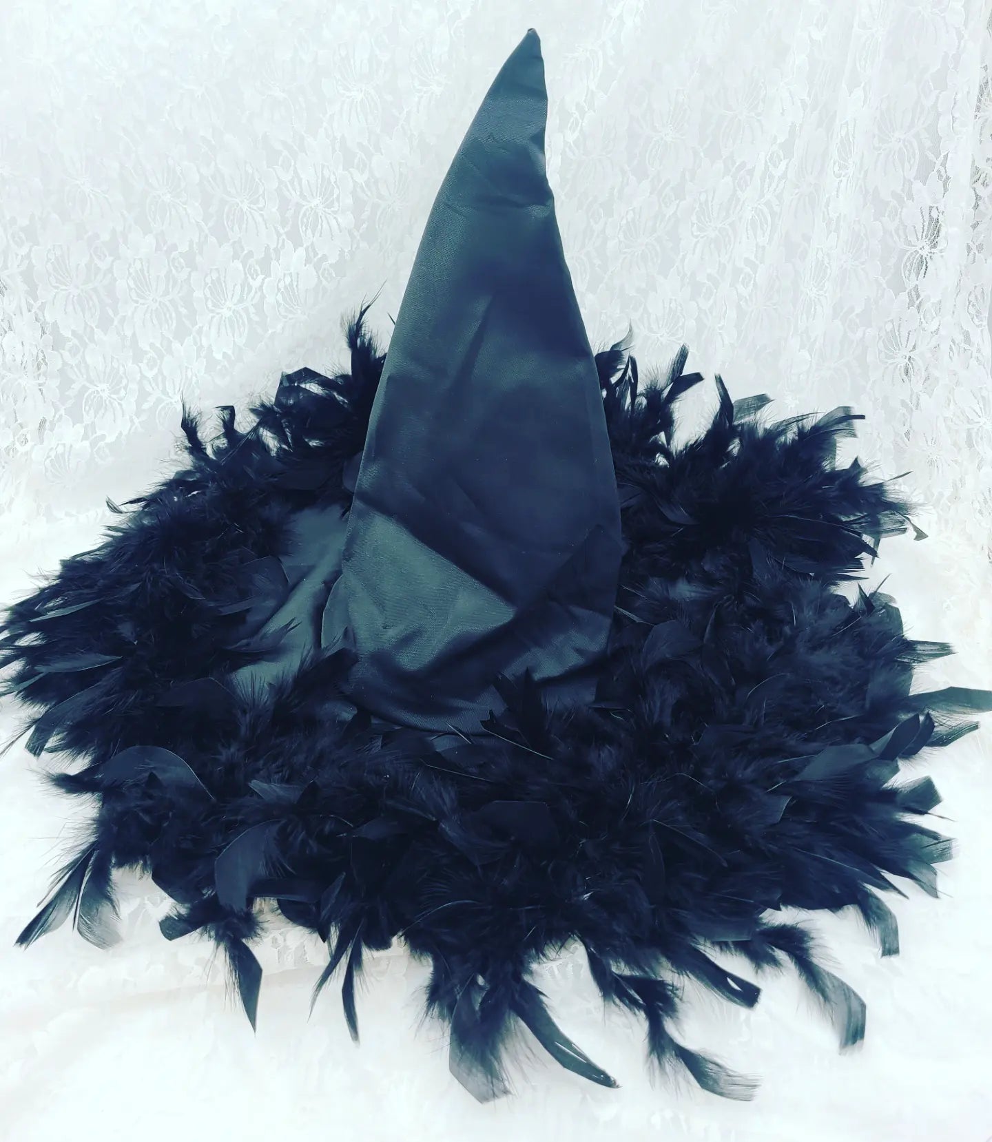Black Feathered Dramatic Witches Hat ~ Adult Size ~ Witch Costume Hat