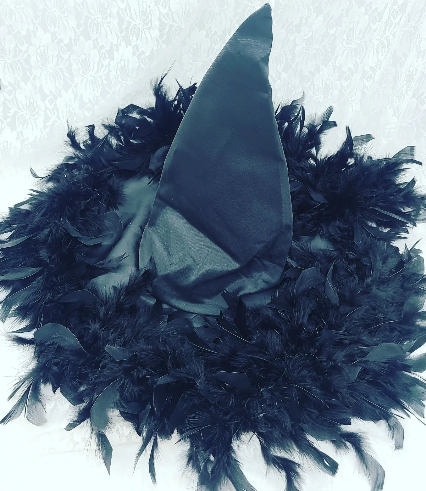 Black Feathered Dramatic Witches Hat ~ Adult Size ~ Witch Costume Hat