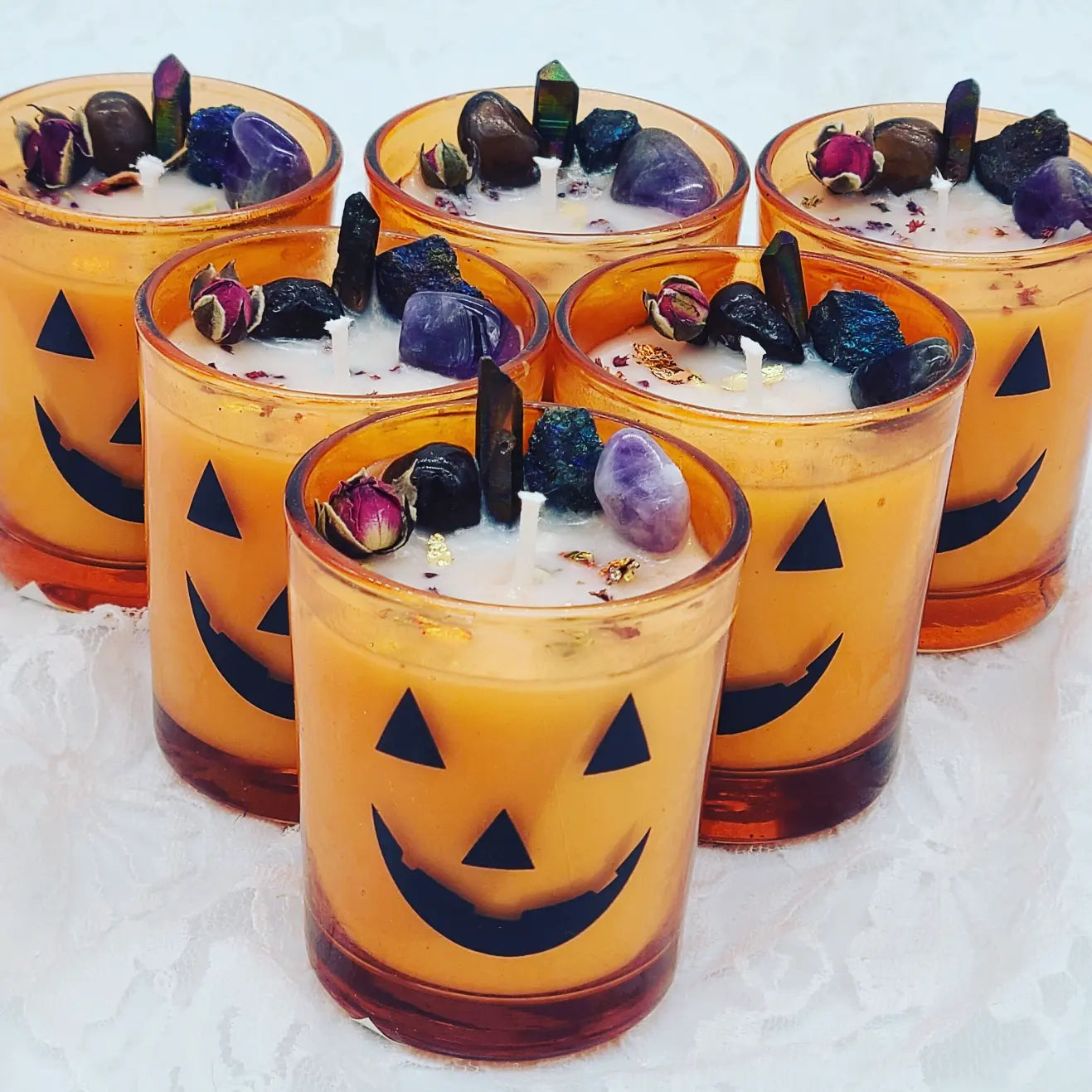 CLEARANCE Halloween Limited Edition Votive Size Autumn Scentsation Candles ~ Hand Poured Soy Wax Spellcast ~ Charged Crystals & Fresh Herbs ~ Pumpkin Spice Scent