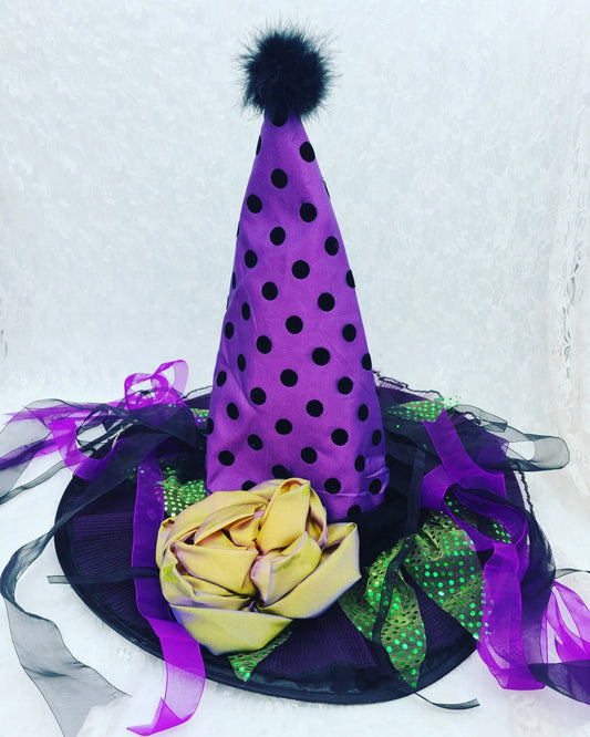 Fancy OOAK Funky Fun Polka Dot Witches Hat ~ Adult Size ~ Witch Costume Hat