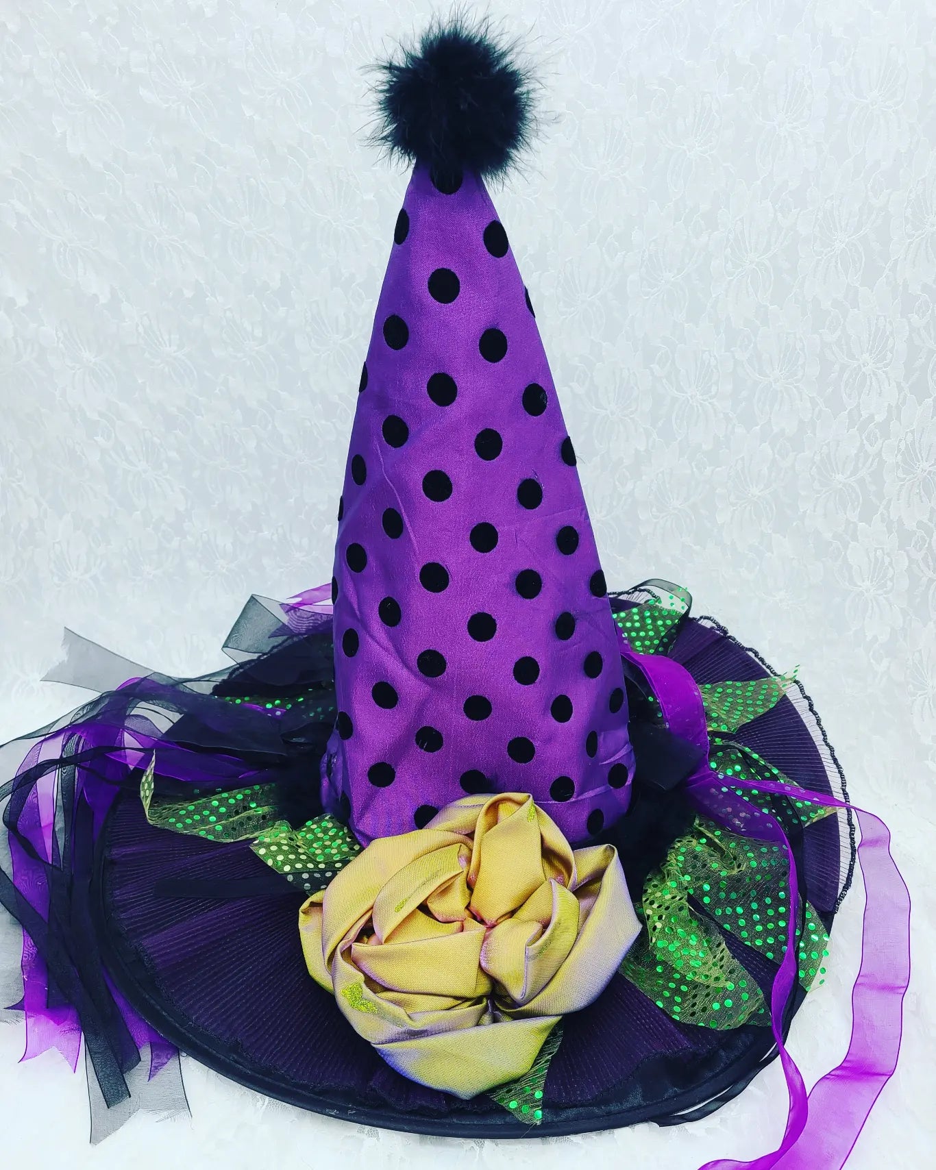 Fancy OOAK Funky Fun Polka Dot Witches Hat ~ Adult Size ~ Witch Costume Hat
