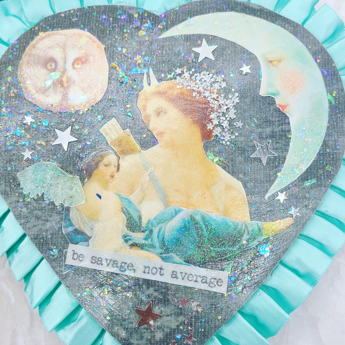 Be Savage, Not Average Collage Mixed Media Heart Shaped Trinket Box ~ Love Magick ~ Filled with Goodies ~ OOAK Box plus Mini Spell Jar, and Crystals ~ Valentine's Day Gift