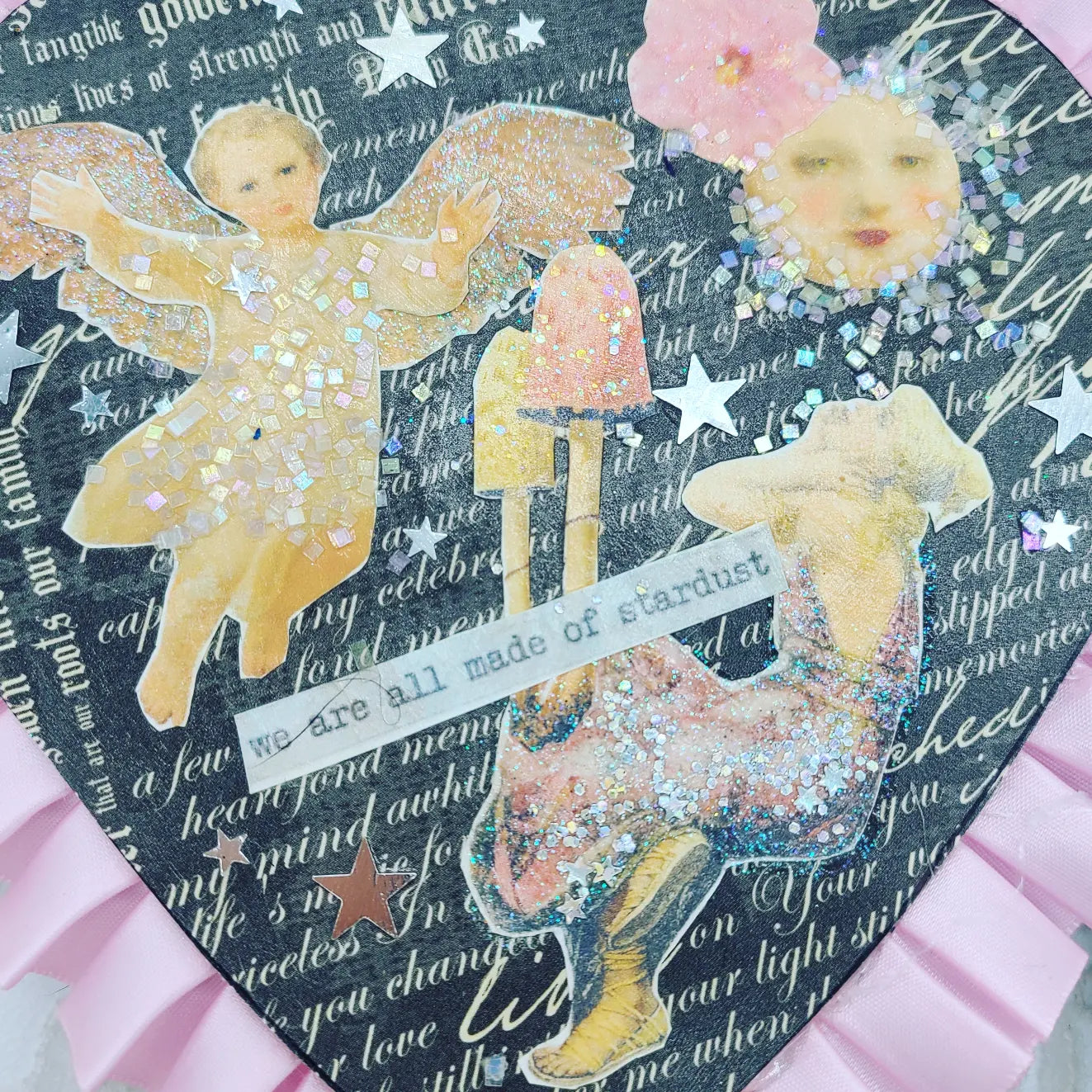 We Are All Made of Stardust Collage Mixed Media Heart Shaped Trinket Box ~ Love Magick ~ Filled with Goodies ~ OOAK Box plus Mini Spell Jar, and Crystals ~ Valentine's Day Gift