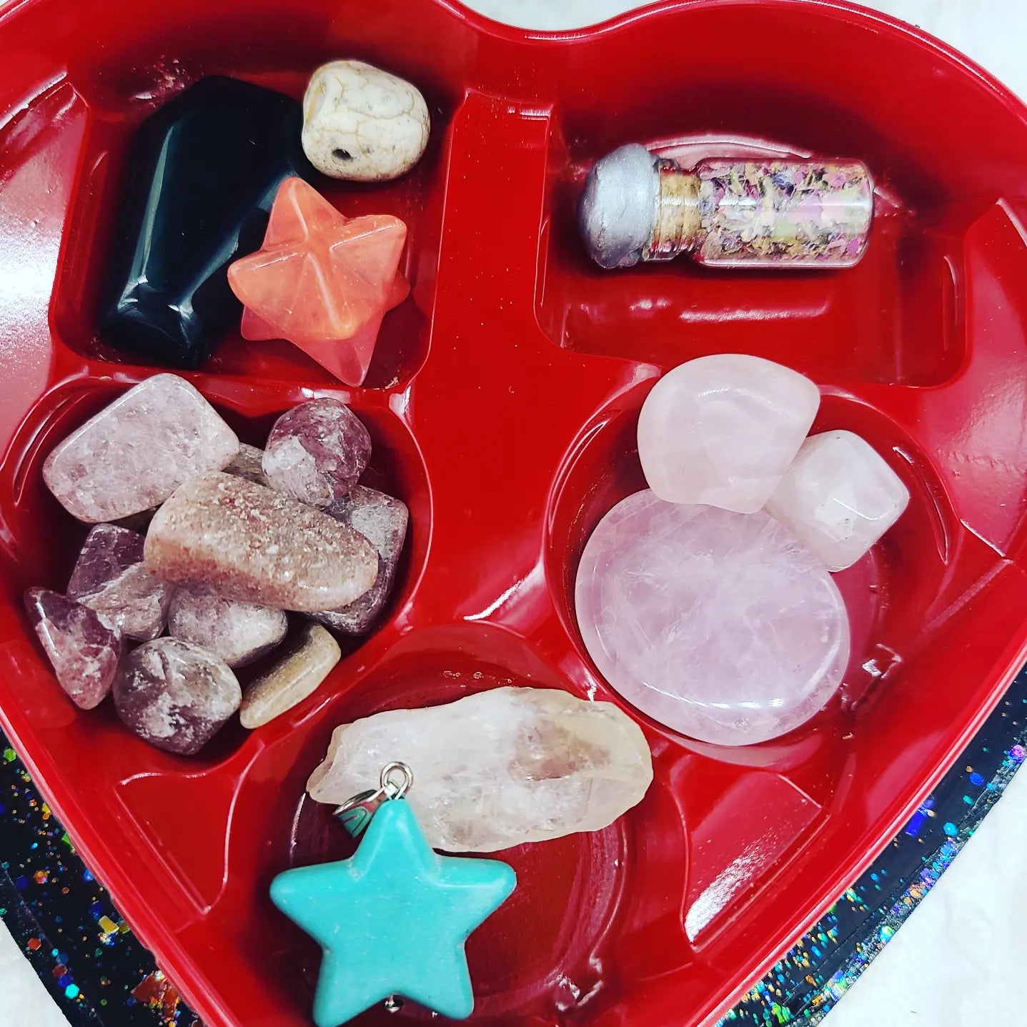Will You Be Mine? Witch Collage Mixed Media Heart Shaped Trinket Box ~ Love Magick ~ Filled with Goodies ~ OOAK Box plus Mini Spell Jar, and Crystals ~ Valentine's Day Gift