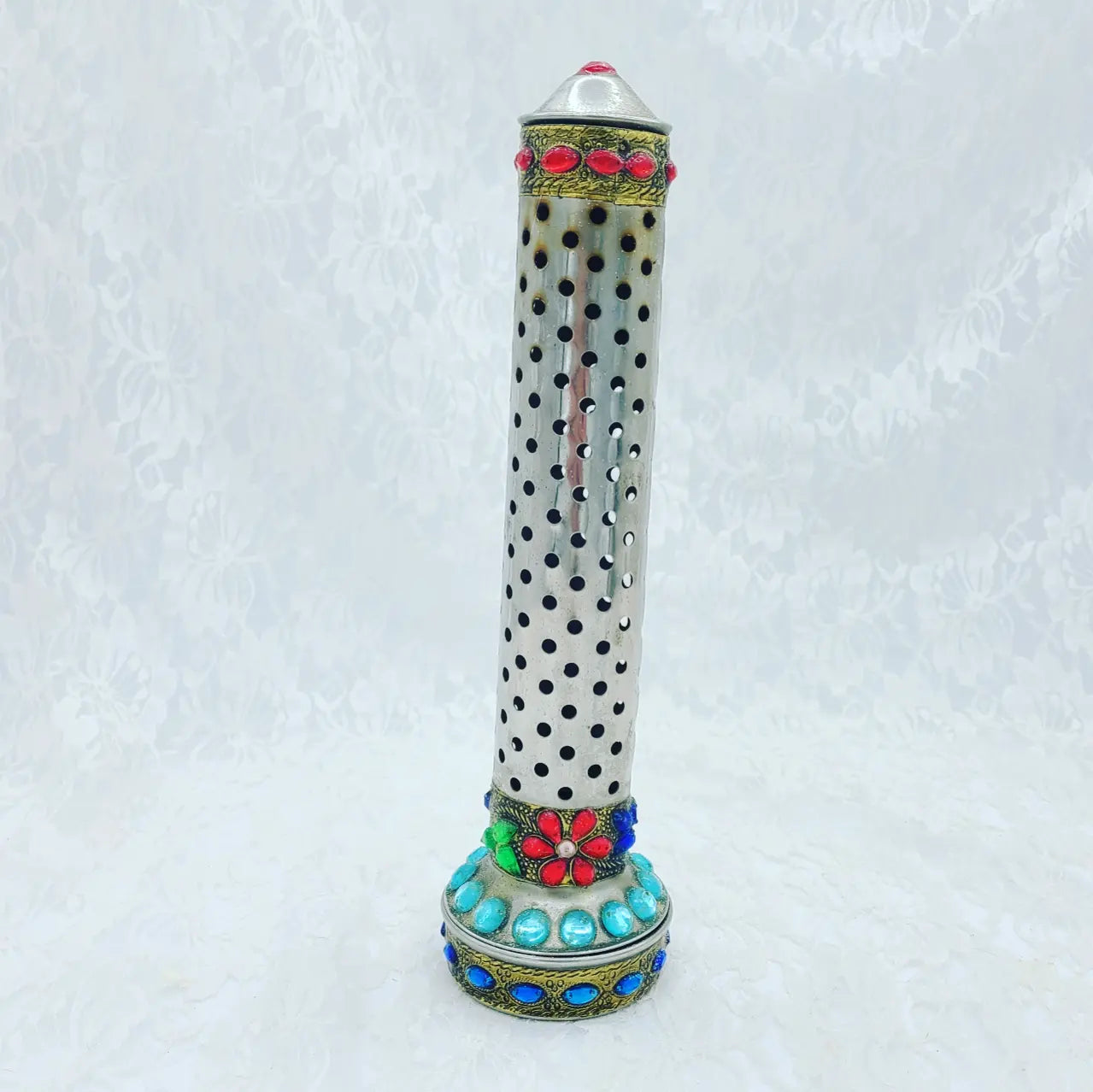 Bejeweled Vintage India Incense Burner Tower ~ Upright Tower ~ Burns Incense, Contains The Ash and Dust from Burning Incense