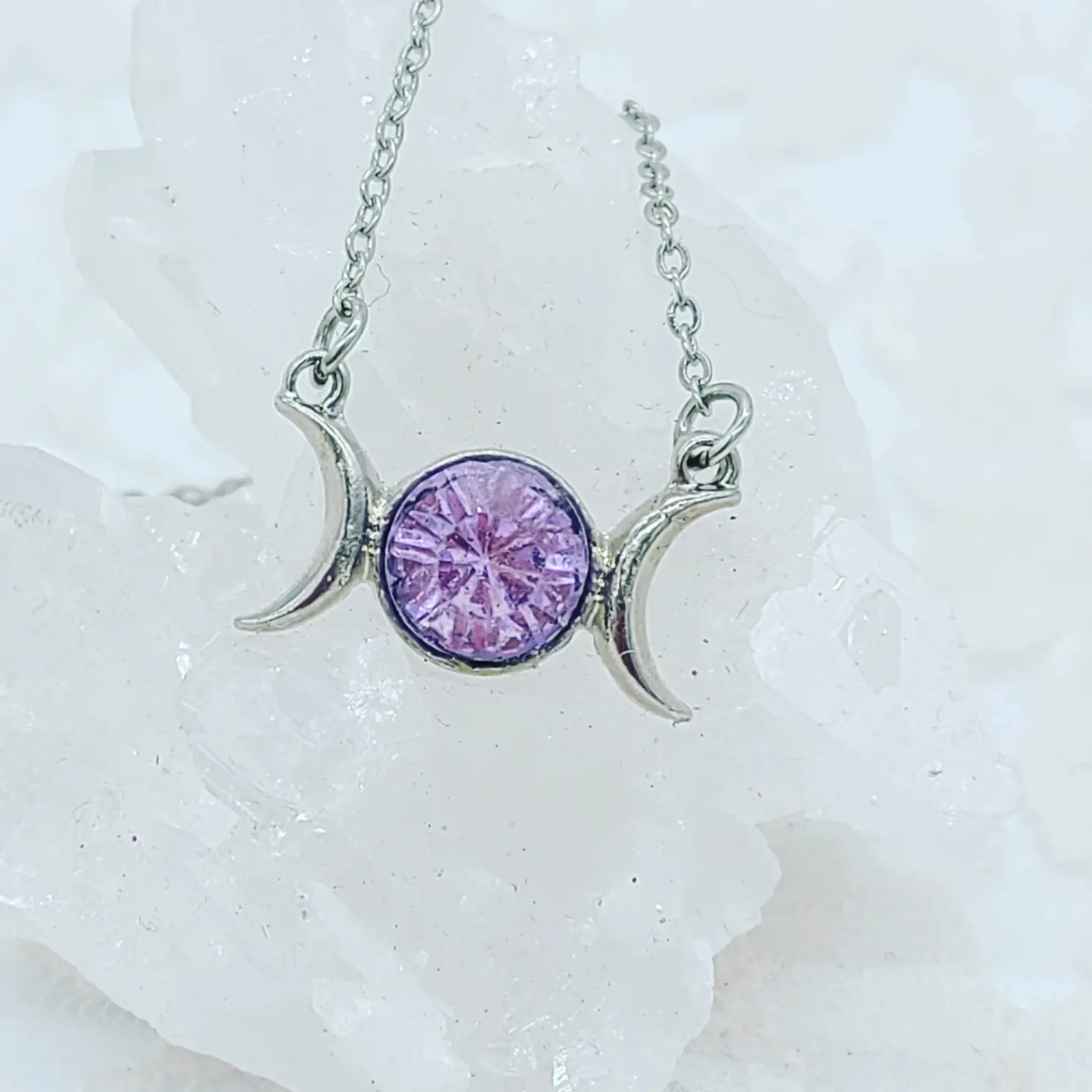 FACETED SWAROVSKI Triple Moon Necklace ~ Choose Your Stone ~ Stainless Steel ~ On 17" Chain ~ Perfect Gift ~ Comes Boxed Up