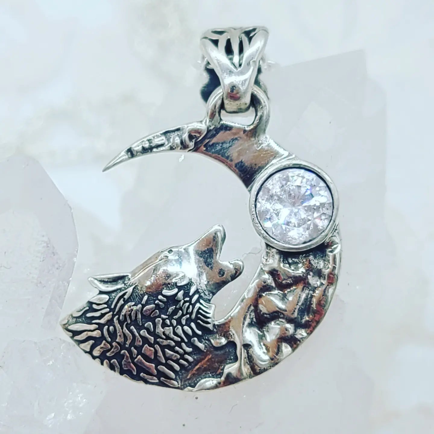 Sterling Silver Wolf Pendant Necklace ~ Wolf Energy ~ 925 Marked ~ Spirit Animal ~ Choose Your Crystal