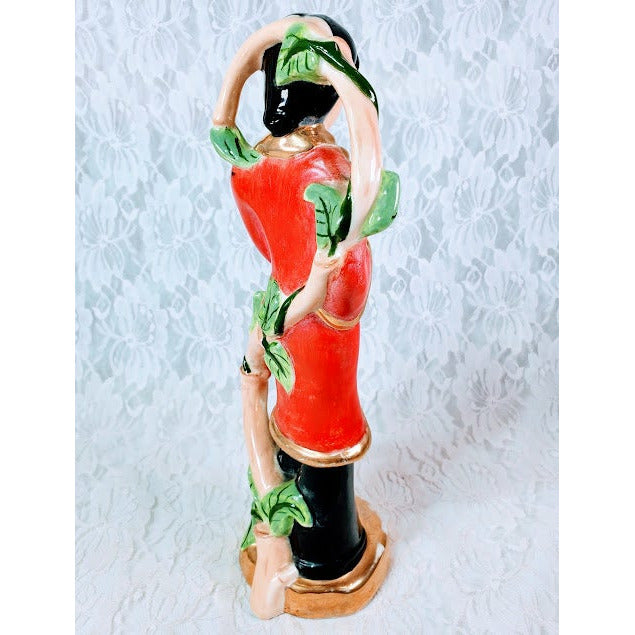 Asian Lady Woman Statue Figurine ~Vintage 1950s Max Weil California Pottery USA ~ Retro Kitsch ~ Vibrant Colors ~ Signed "California" ~ Gift for Mom