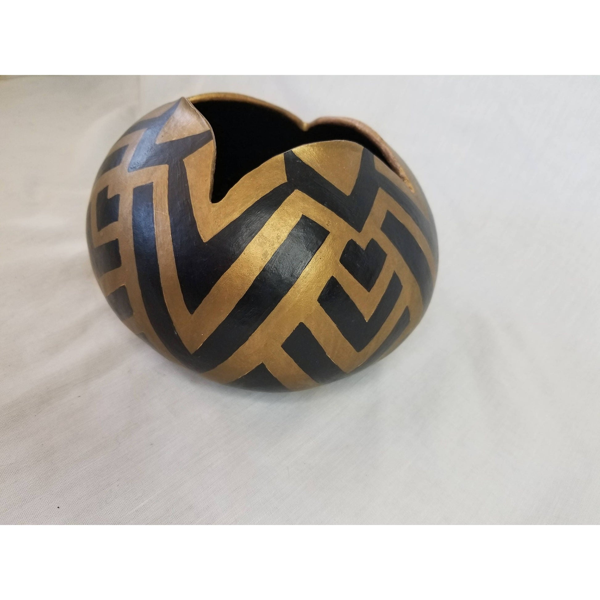 Tribal Gourd Bowl Artist Made ~ Hand Painted Gourd ~ Signed "M. Landsiedel" ~ Tribal ~ Geometric ~ Home Décor