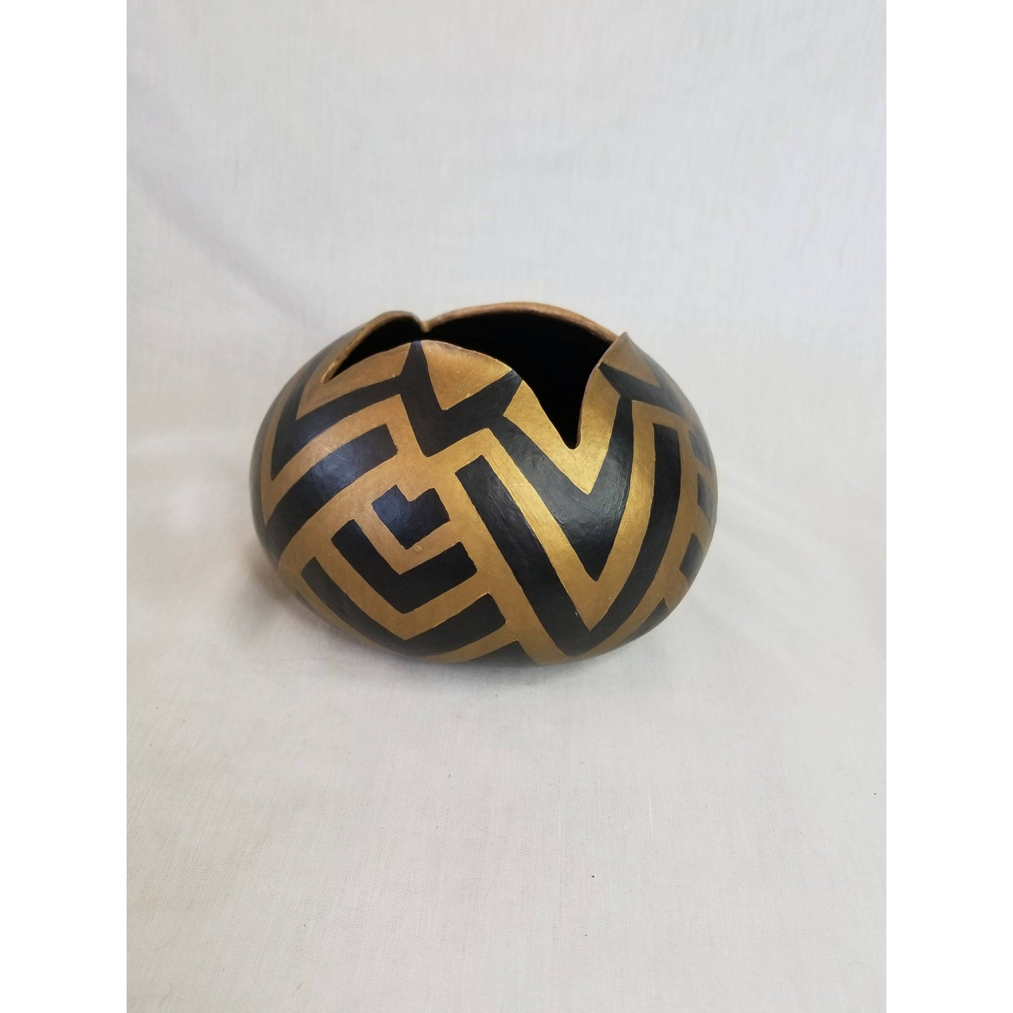 Tribal Gourd Bowl Artist Made ~ Hand Painted Gourd ~ Signed "M. Landsiedel" ~ Tribal ~ Geometric ~ Home Décor